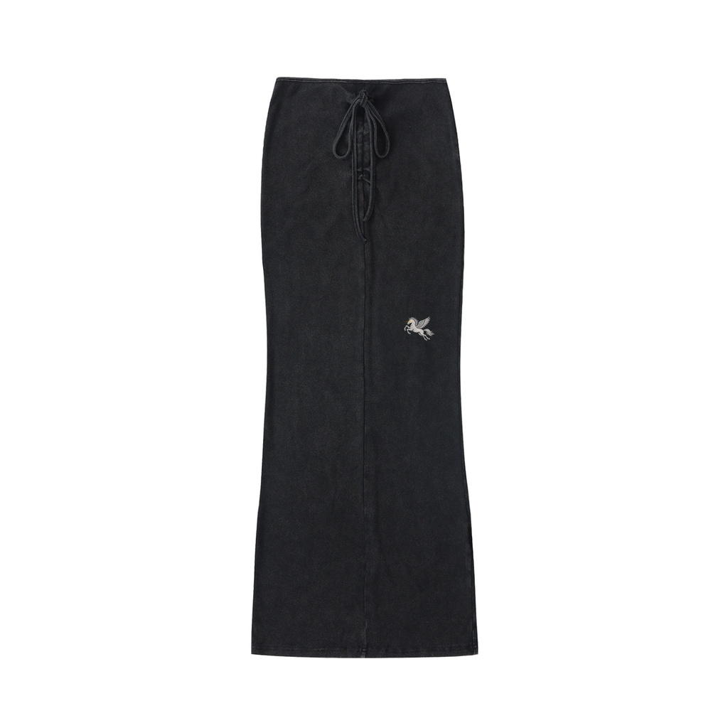 Dyed Washed Drawstring Maxi Skirt